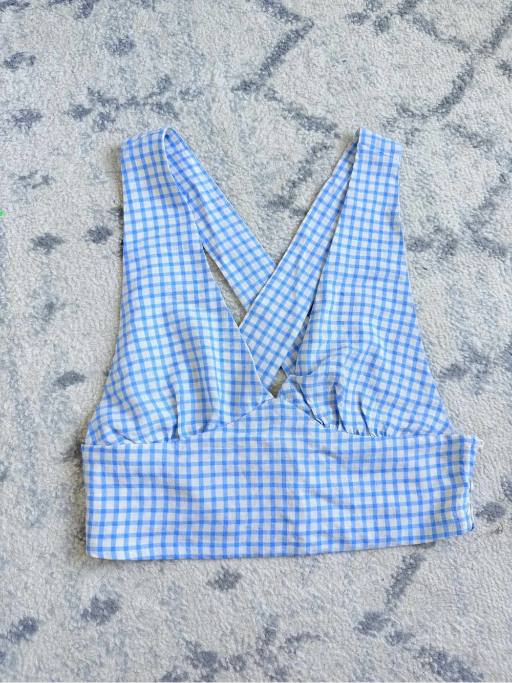 La Hearts Light Blue Gingham Cross-Back Crop Top